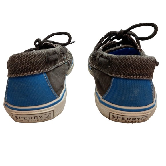 Sperry Top-Sider Boys Boat Shoes Size 11M Brown Canvas Blue Accents Tie Laces - Picture 4 of 9